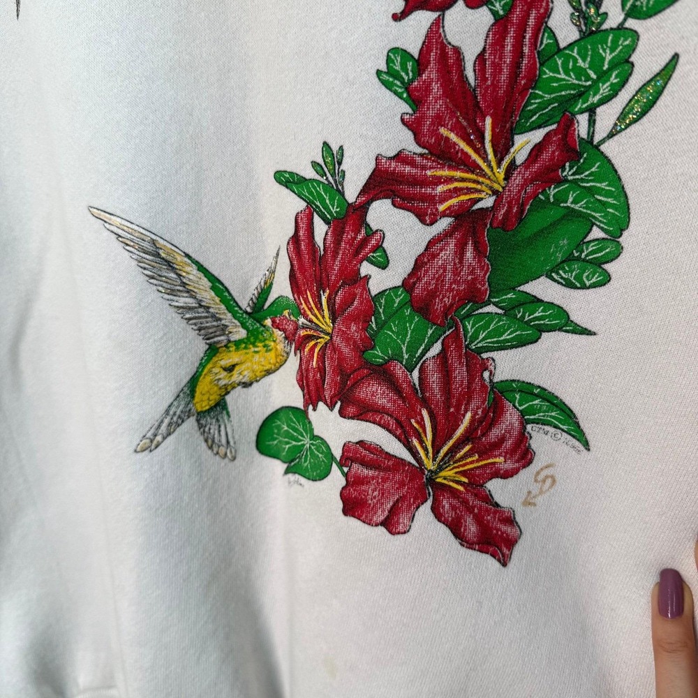 Vintage Jerzees Hummingbird Floral Sweatshirt Large Cottagecore‎